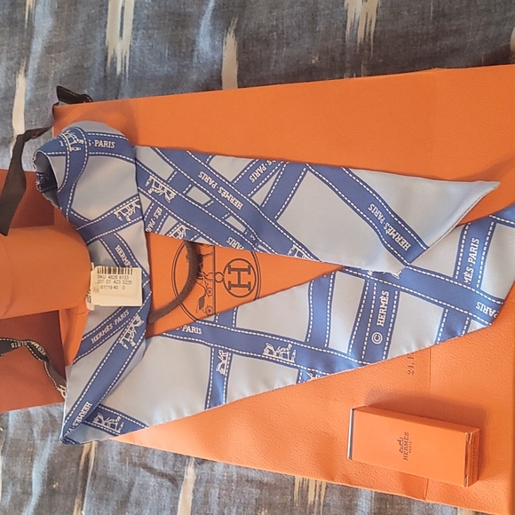 Hermes Accessories Hermes Baby Blue And Dark Blue Twilly Vintage